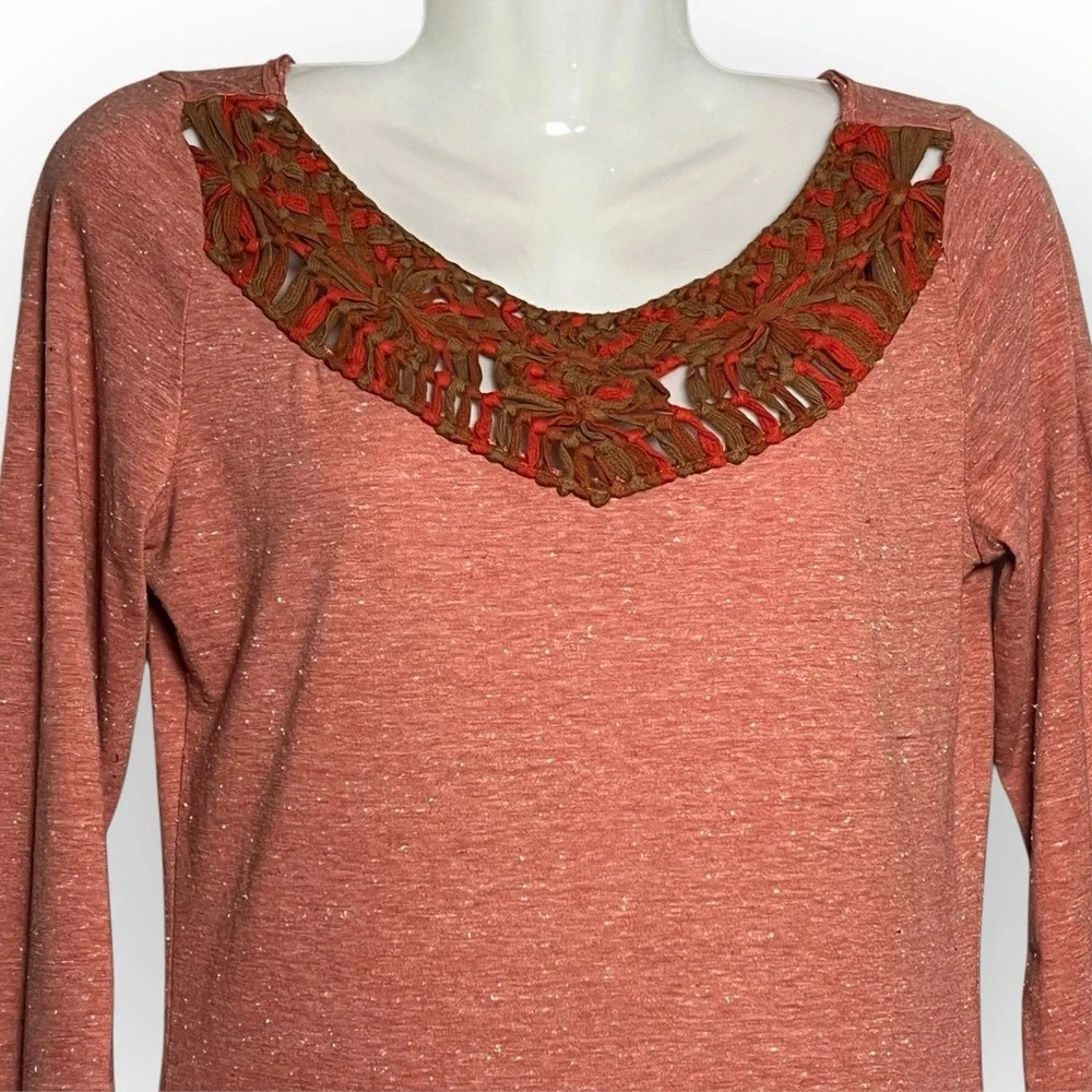 Free People Asymmetrical Hem‎ Macrame Bodycon Dress sz  XS Brick Red Festival